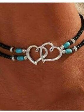 NEW‎ Beaded Ankle Bracelet Double Layered Elastic Anklet Boho Beach Vacation